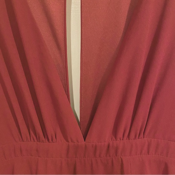 LULUS All My Life Maxi Dress Burgundy Long Sleeve Deep V Plunge Front High Slit - Picture 8 of 16